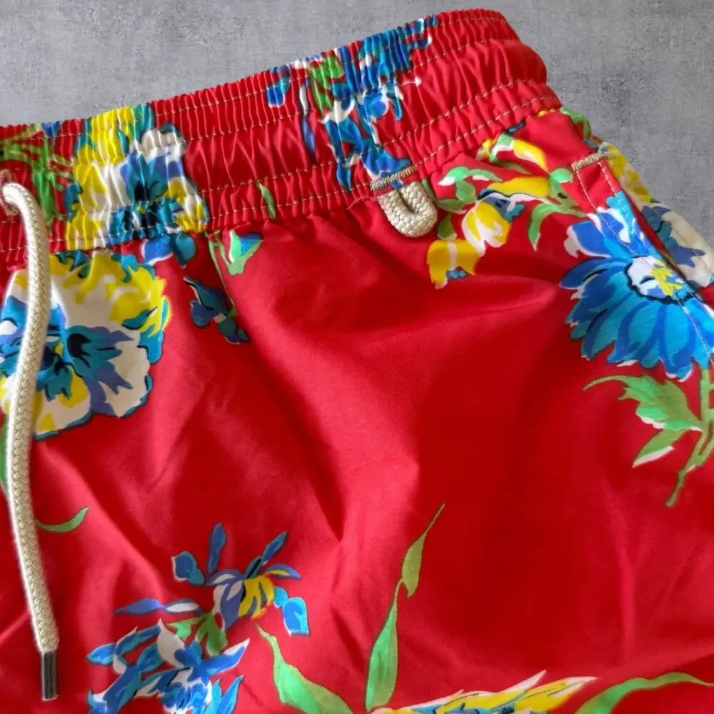 Vintage 90s Polo Ralph Lauren Swim Trunks Shorts Mens Medium M Red Floral Hawaii
